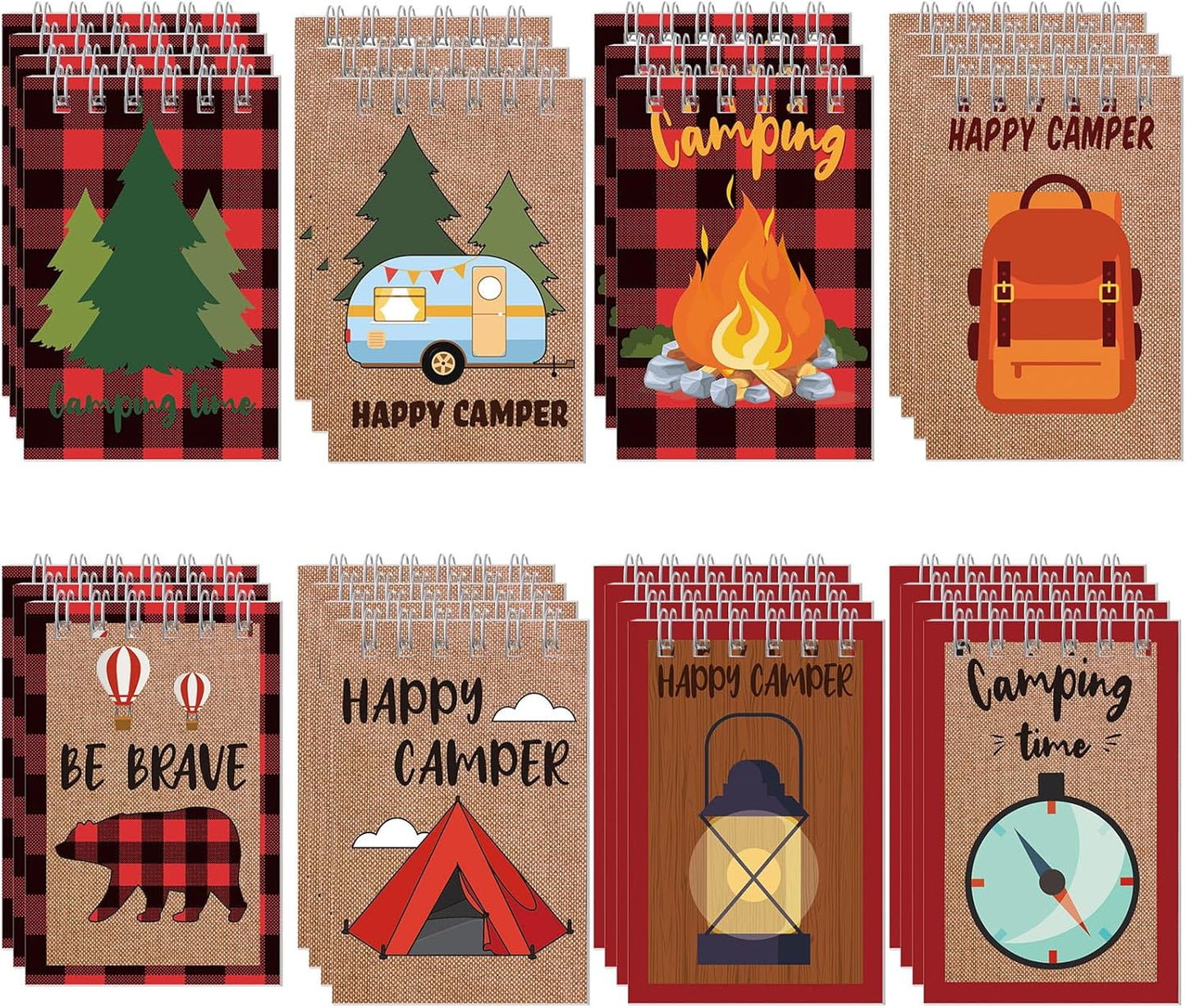 Eaasty 32 Pack Camp Adventure Theme Tiny Notepads Mini Spiral Notebook Camping Journal Pocket Notebook for Camping Party Favors Writing Drawing Note Taking, 2.4 x 3.5 Inch