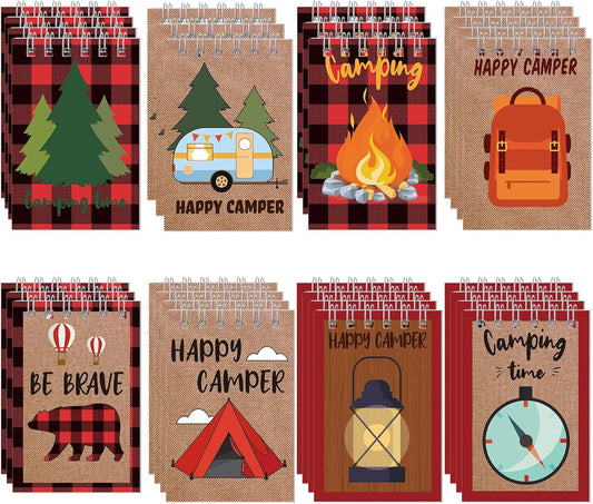 Eaasty 32 Pack Camp Adventure Theme Tiny Notepads Mini Spiral Notebook Camping Journal Pocket Notebook for Camping Party Favors Writing Drawing Note Taking, 2.4 x 3.5 Inch