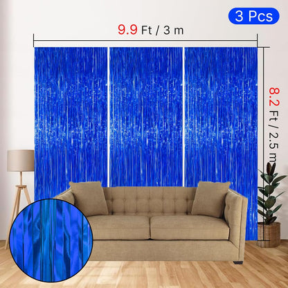 PartyWoo Silver Streamers 3pcs Tinsel Backdrop 8.2FT Metallic Tinsel Foil Fringe Streamer Curtains Party Photo Booth Backdrop for Graduation Baby Shower Bachelorette Wedding Disco Party Decorations