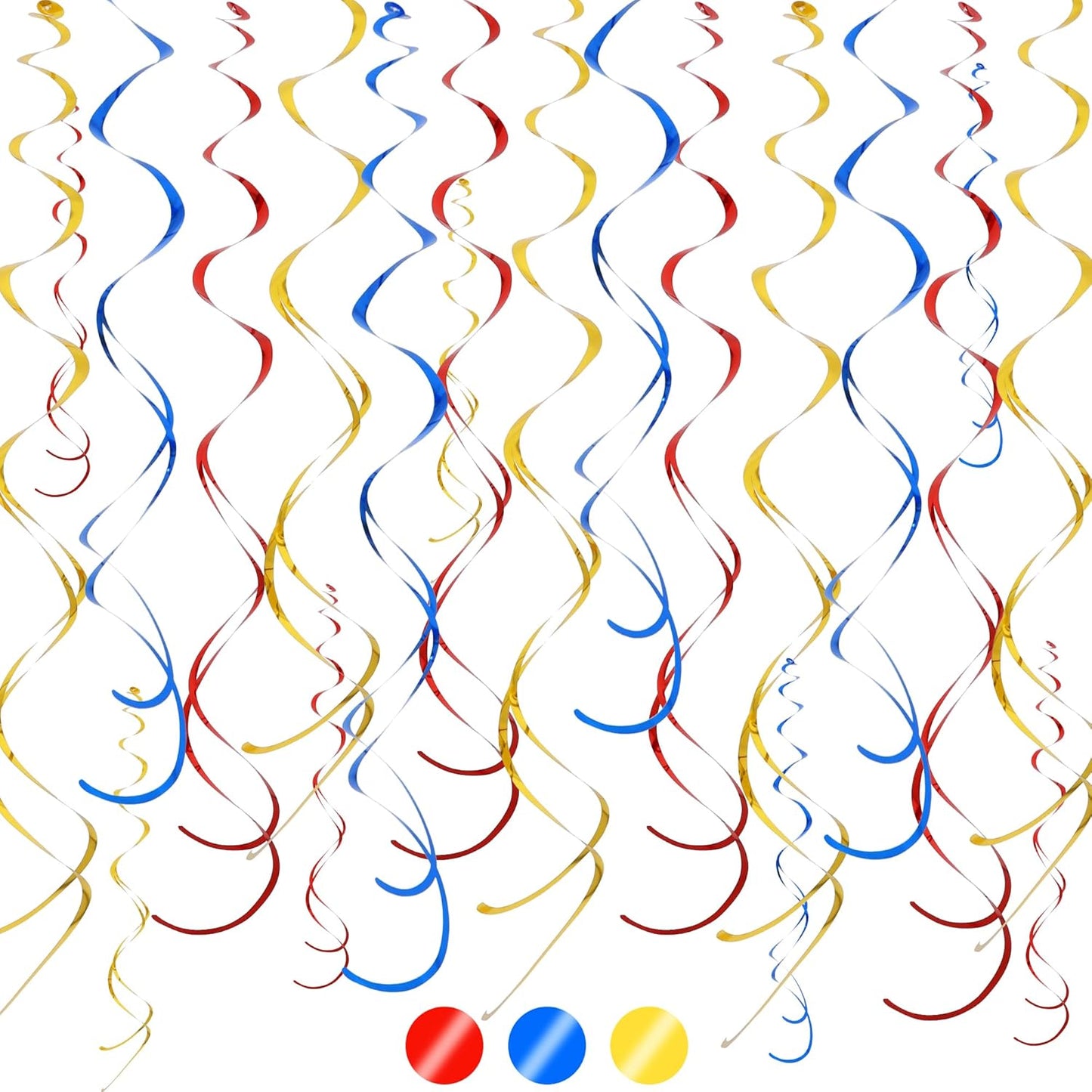 BEISHIDA Blue Blue Silver Hanging Swirls Party Decorations Plastic Streamer for Ceiling, Birthday Hanging Party Supplies, Pack of 30