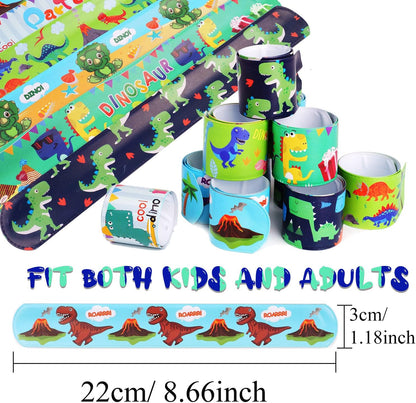DERAYEE 24 Pcs Dinosaur Slap Bracelets for Kids, Jurassic Forest World theme Snap Bands Toy Gift Party Favor Supplies for Dino Party Bag