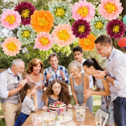 BestoFun 14 PCS Orange & Hot Pink Tissue Paper Flowers – Vibrant Party Decorations for Birthday, Baby Shower, Wedding, Fiesta, and Holiday Events