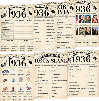 70Pcs 70th Birthday Party Games Born In 1956 Fun 1956 Trivia Music Slang Books Game Double-Sided Game Cards Vintage 70th Birthday Party Supplies for 70 Year Old Activity Anniversary Class Reunion