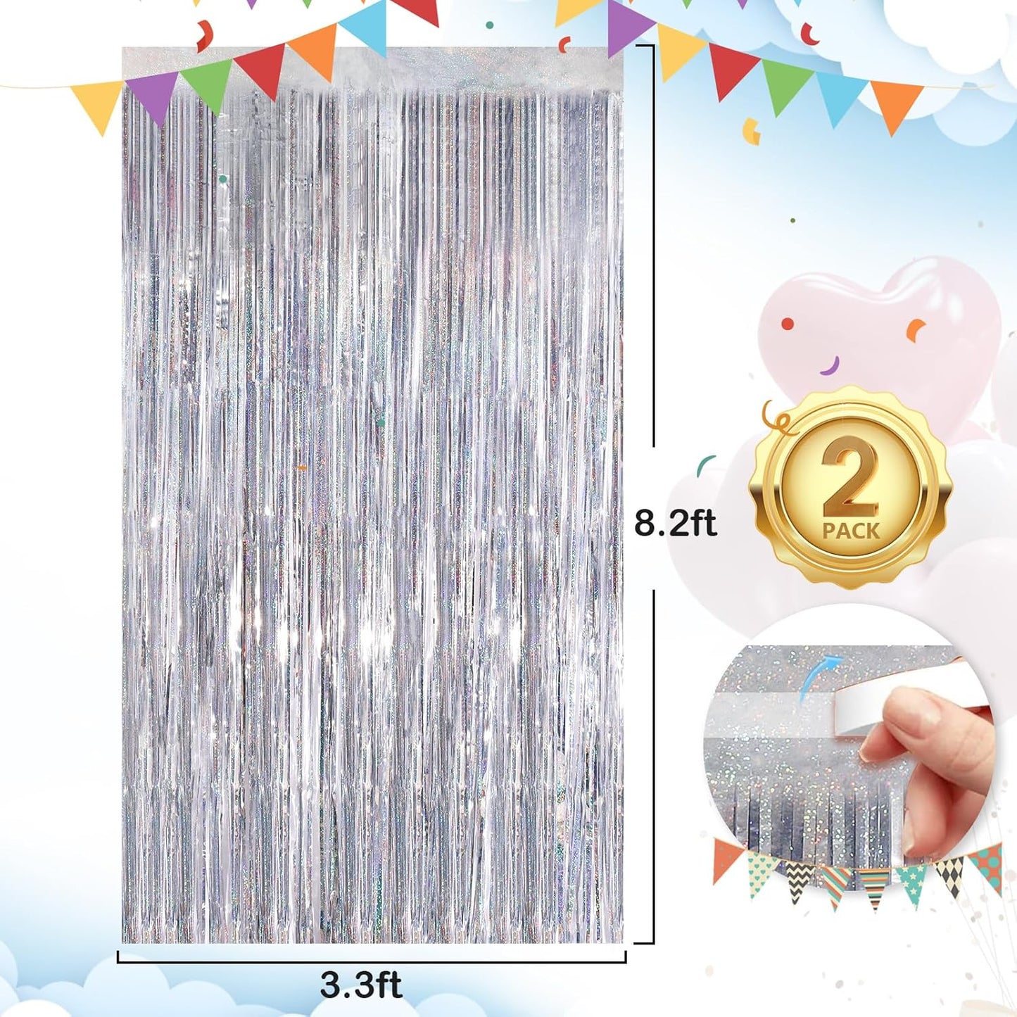 Black Fringe Curtain Party Streamers 2Pack 3.3x8.3 Ft Foil Fringe Backdrop Curtains for Birthday Wedding Bridal Baby Shower Halloween Decor Tinsel Streamers Black Party Decorations Door Streamers