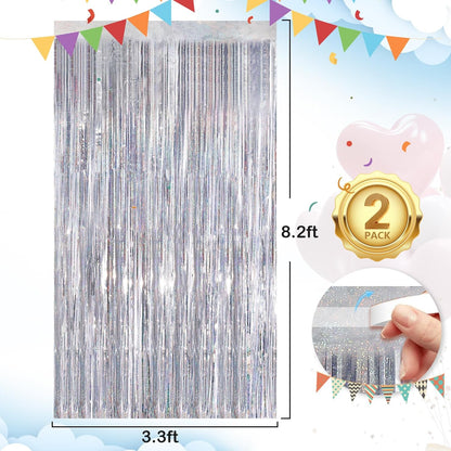 Black Fringe Curtain Party Streamers 2Pack 3.3x8.3 Ft Foil Fringe Backdrop Curtains for Birthday Wedding Bridal Baby Shower Halloween Decor Tinsel Streamers Black Party Decorations Door Streamers