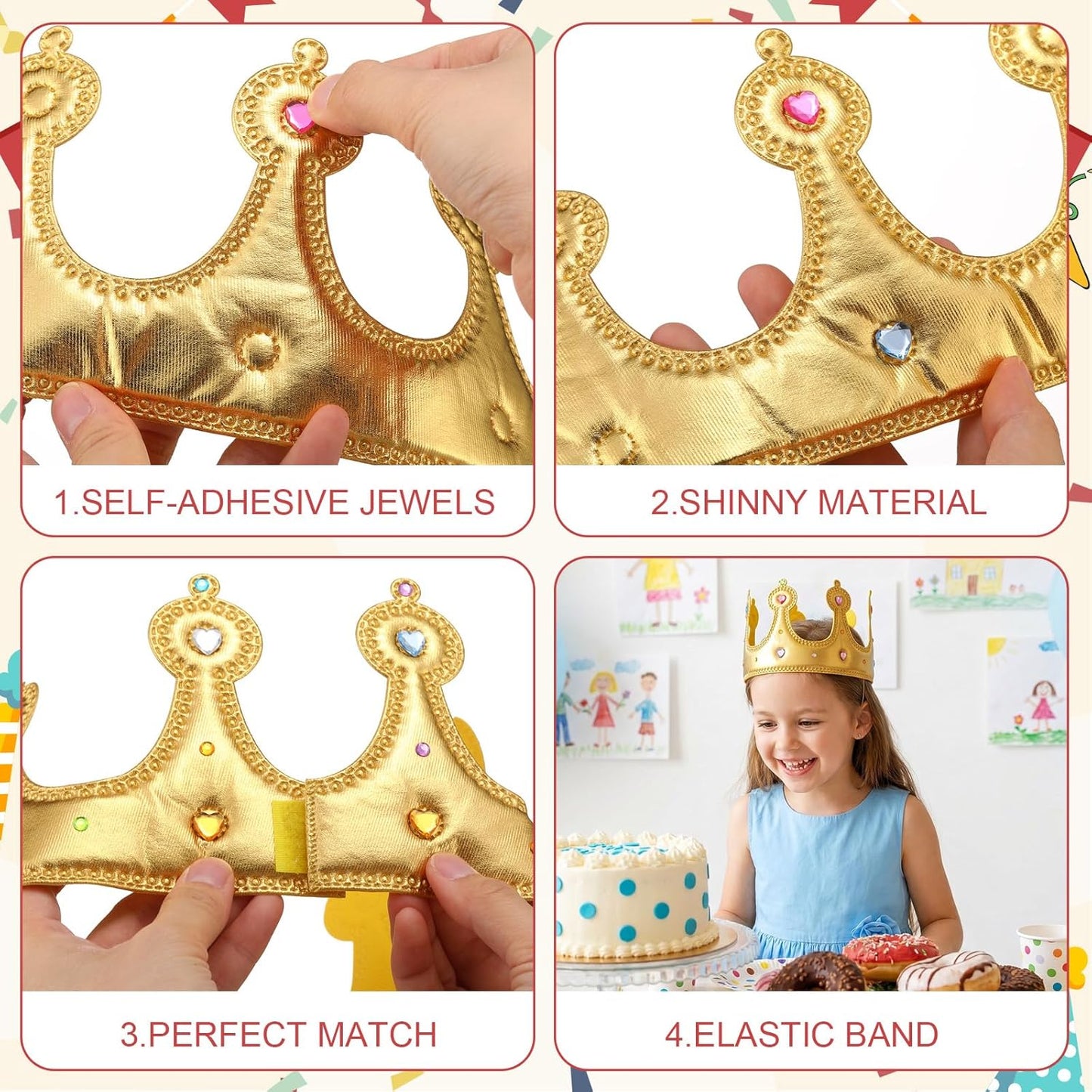 Yaomiao 66 Pieces Foam Princess Tiaras DIY Crowns Kids Party Favors Craft Crystal Diamond Sticker Girls Making Your Own Tiara (Gold)