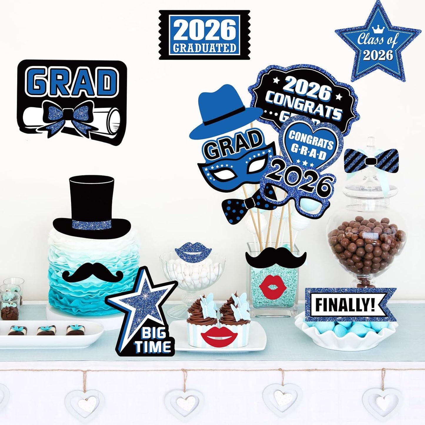 Blulu 24 Pieces 2026 Graduation Party Photo Booth Props Kit, Funny Graduation Party Selfie Props, Selfie Photo Frame for High School and College Grad Favors Supplies(Pink)