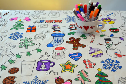 Animal Fun Design – Square Tablecloth 60”X60” – Interactive Coloring Tablecloth for Kids - Poly/Cotton Fabric – Washable and Reusable – DIY Activity for Children and Adults