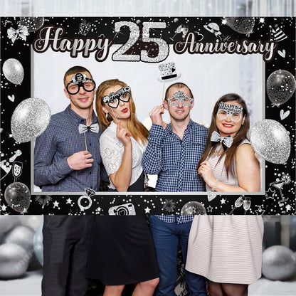 50th Wedding Anniversary Decorations Black Gold 50th Wedding Anniversary Party Photo Booth Props and Selfie Frame Silver Happy 50 Years Anniversaries Party Supplies for Women Men Cheers to 50 Years