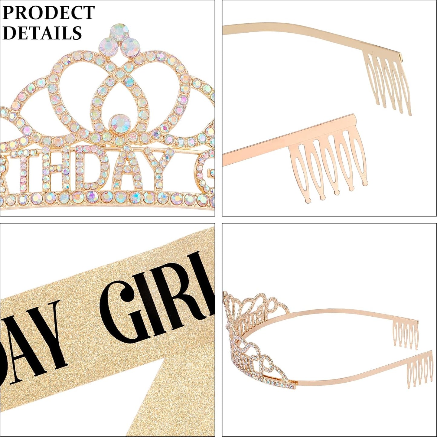 Chanaco Happy Birthday Crown and Sash Kit for Women and Girls - Rhinestone Tiara and Sashes with 'BIRTHDAY GIRL' Sash for Party Favors