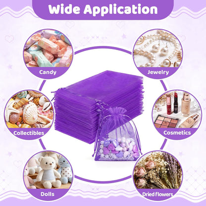 FUNFERY 100 Pcs White Organza Bags 3x4 in, Small Mesh Drawstring Gift Bags for Sachet, Jewelry, Wedding Favor, Candy Goodie Treat Bag,Easter Day