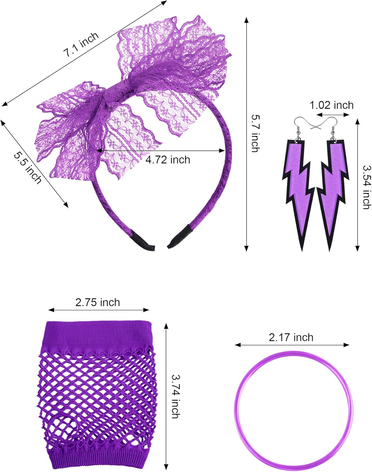 Blulu 80s Accessories Women Lace Headband Earrings Fishnet Gloves Necklace Bracelet for 80s Retro Party Halloween
