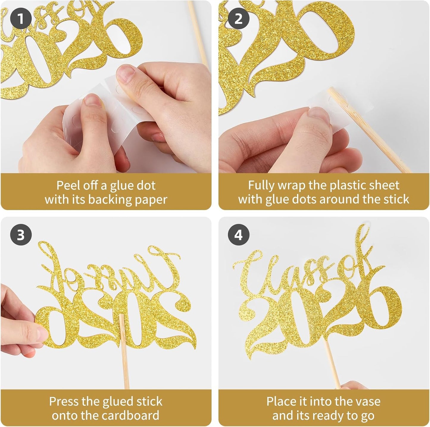 Ohuimrt Class of 2026 Graduation Decorations, 12 PCS Gold Graduation Centerpieces Sticks Double-Sided Table Toppers for Grad Party Decoration
