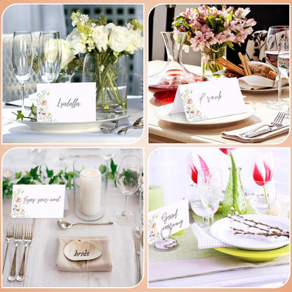 Sinload 120 Pcs Watercolor Wildflower Place Cards Tented Seating Floral Place Blank Table Name Cards Signs Folding for Party Bridal Shower Dinner