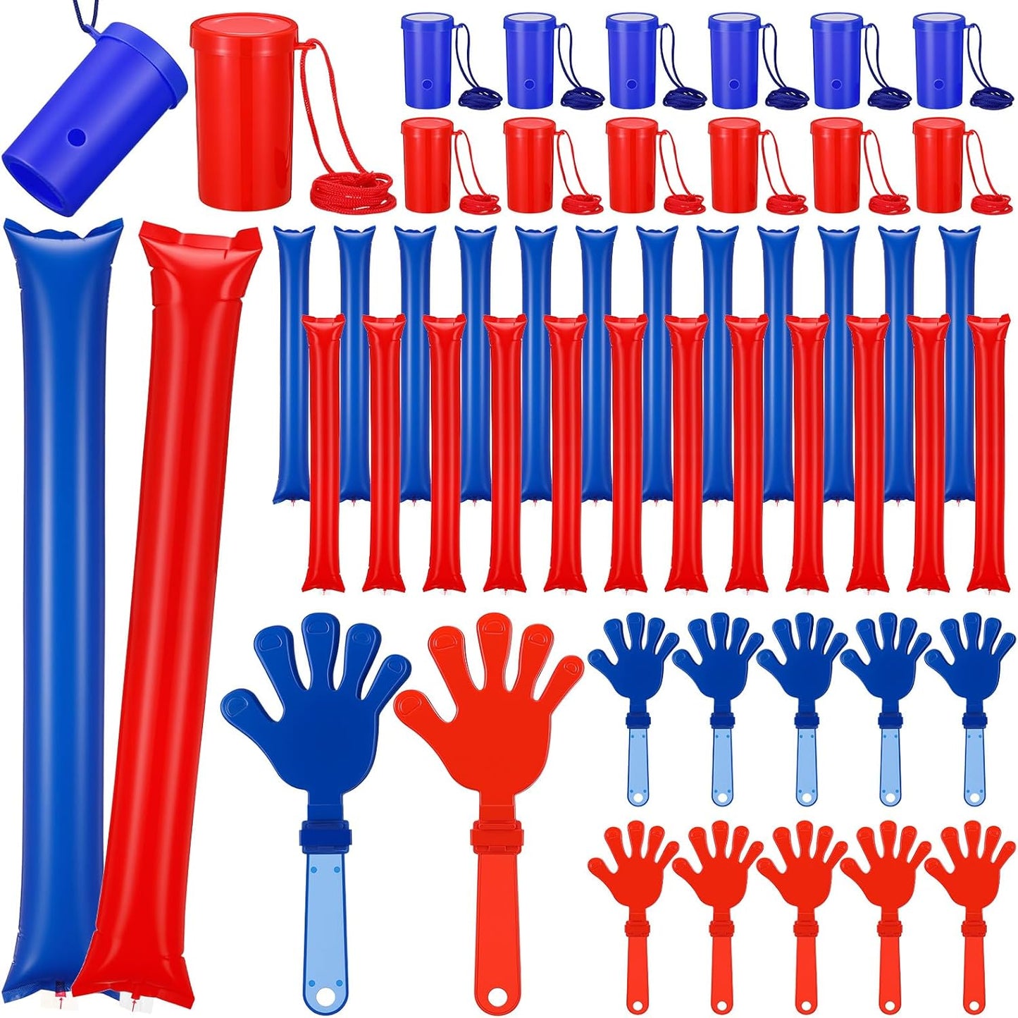 48 Pcs Cheering Noisemakers Set Included 12 Pcs Mini Air Horns Noisemakers 12 Hand Clappers 24 Thunder Sticks for Birthdays Sporting Events (Horn,Blue)