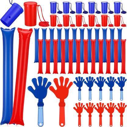 48 Pcs Cheering Noisemakers Set Included 12 Pcs Mini Air Horns Noisemakers 12 Hand Clappers 24 Thunder Sticks for Birthdays Sporting Events (Horn,Blue)