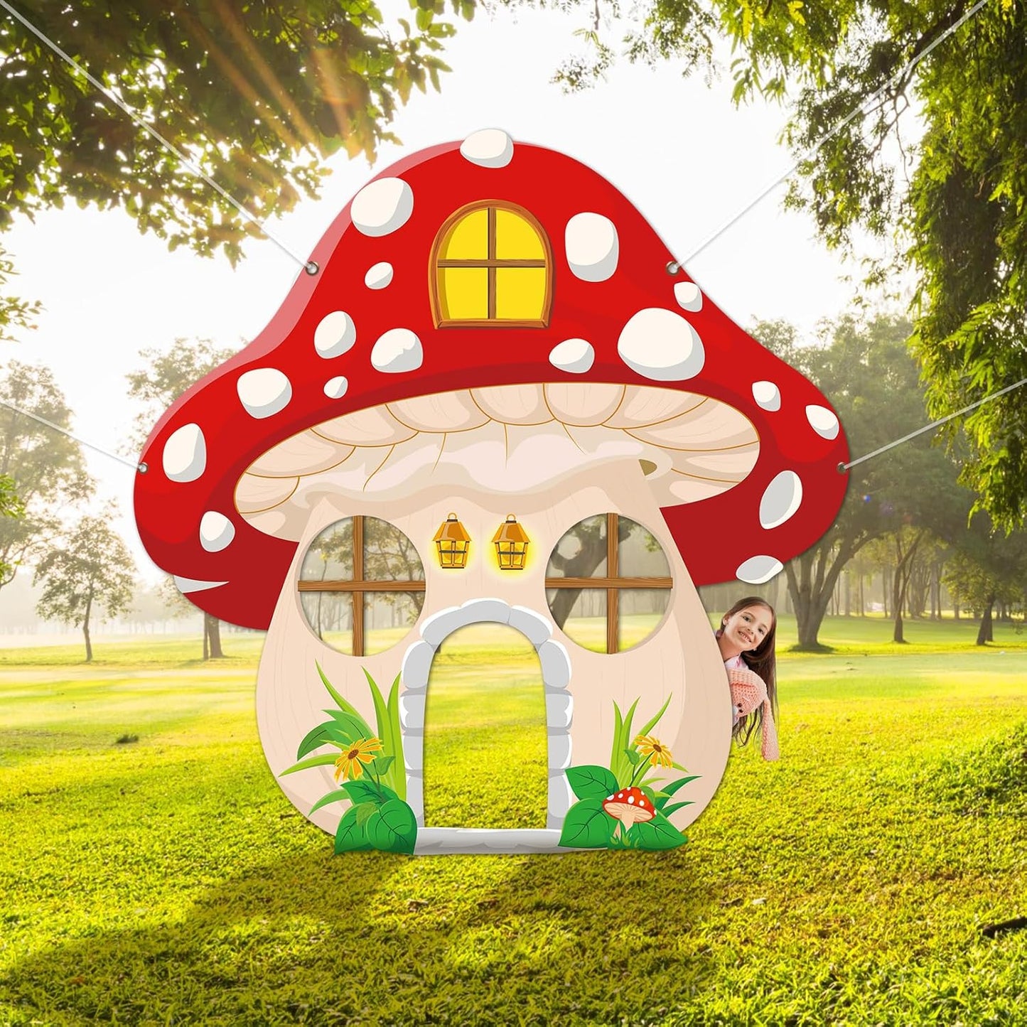 Mushroom Shaped Photo Prop Selfie Frame Party Decor Large Fabric True North VBS 2026 Photo Booth Props Mushroom Background Forest Banner Sign Jungle Woodland Baby Shower Party Supplies 59x59 Inch