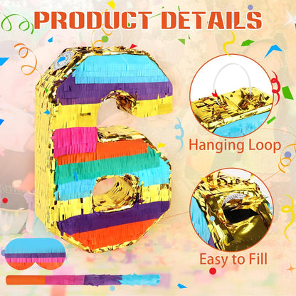 Dinosaur Pinata - Dinosaur Decorations with a Blindfold and Bat for Boys Girls Animal Themed Birthday Party Kids Classroom Game Decorations Supplies (15.7 x 11.4 x 3.1 Inches)
