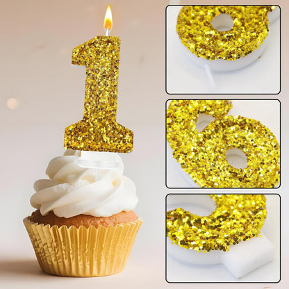 Birthday Number Candles, Glitter Number Candle Cake Decorations with Sequins, Cupcake Decorations for Girls, Women, Party Anniversary Celebrations (Number 6, Purple)