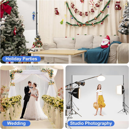 EMART Backdrop Stand 10x7ft(WxH) Photo Studio Adjustable Background Stand Support kit with 2 Crossbars, 8 Clamps, 2 Sandbags and Carry Bag for Parties, Events Decoration, Wedding, Photography -White