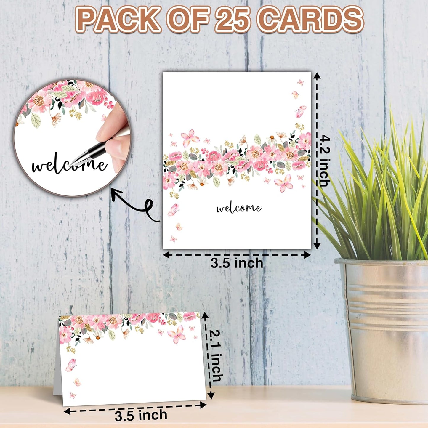 Butterfly Table Place Cards - 25PCS Tent Cards - Blush Pink Floral Butterfly Themed Food Lables - Name Place Cards for Table Setting - Name Cards for Birthday Party Baby Shower - Scored for Easy