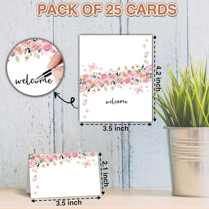 Butterfly Table Place Cards - 25PCS Tent Cards - Blush Pink Floral Butterfly Themed Food Lables - Name Place Cards for Table Setting - Name Cards for Birthday Party Baby Shower - Scored for Easy