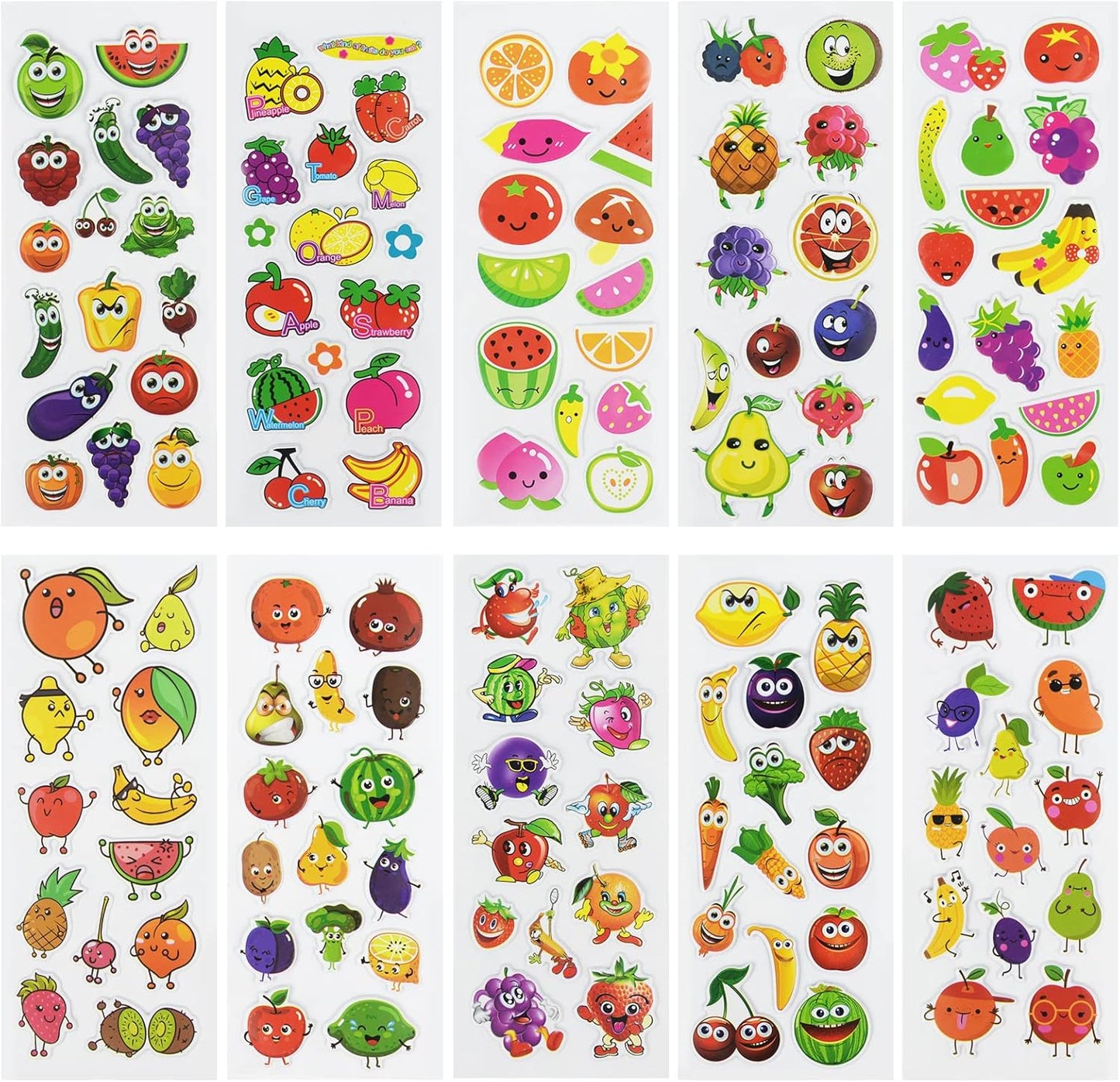 24 Sheets(500+) 3D Puffy Stickers for Toddlers Kids, Bulk Preschool Sticker Sheets for Reward, Craft, Scrapbooking Including Animal, Fruits, Dinosaurs, Fish and More