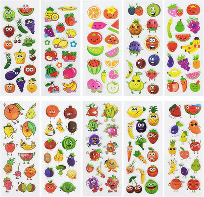 24 Sheets(500+) 3D Puffy Stickers for Toddlers Kids, Bulk Preschool Sticker Sheets for Reward, Craft, Scrapbooking Including Animal, Fruits, Dinosaurs, Fish and More