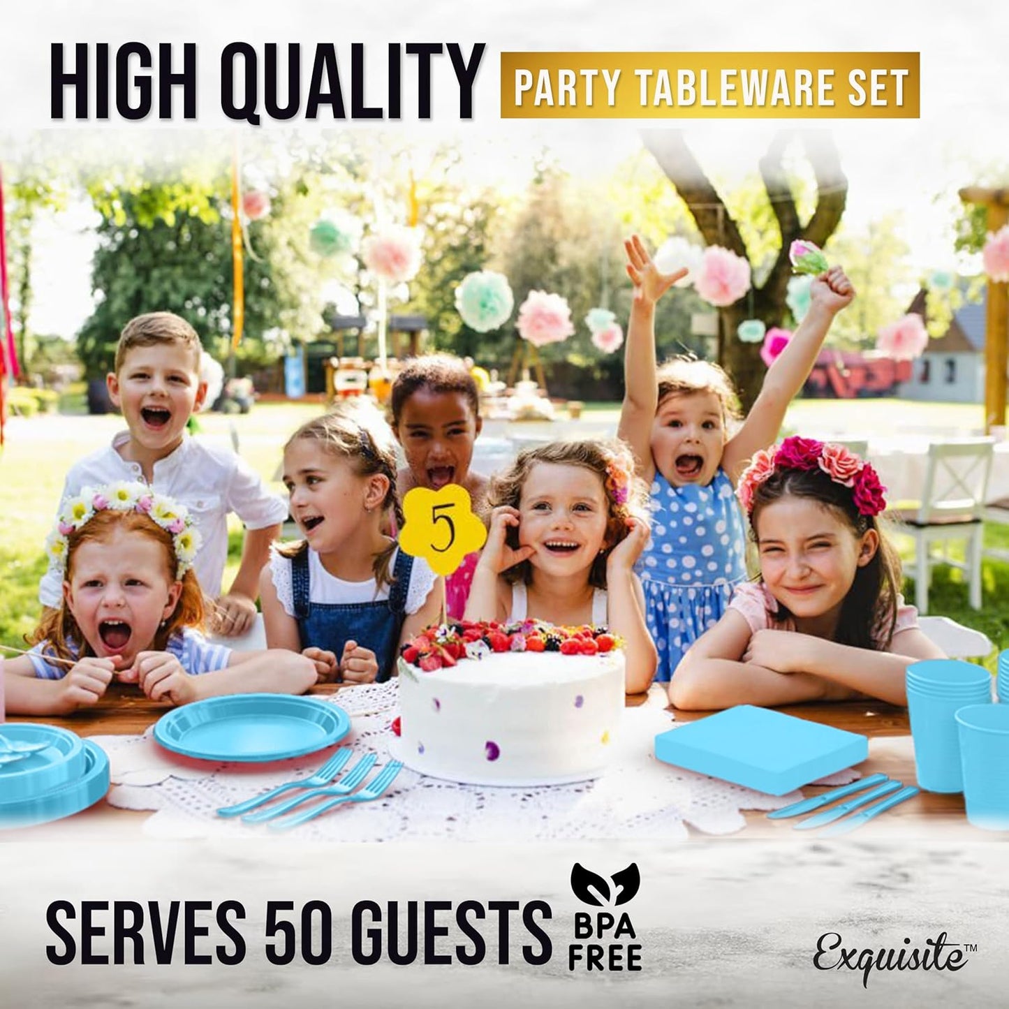 350 Pcs Black Plastic Plates For Party, Black Disposable Plates Set, 50 Of Each 9" Dinner Plate Set, 7" Dessert Plate, Cups, Napkins & Cutlery Plastic Dinnerware Set Exquisite