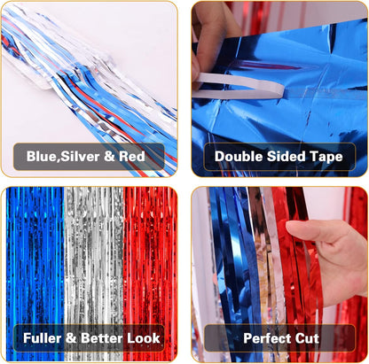 2 Pack 3.2ft x 8.2ft Silver Metallic Tinsel Foil Fringe Curtains, Door Streamer Photo Booth Backdrop for Birthday Graduation Engagement Bridal Shower Bachelorette Baby Shower Party Decorations