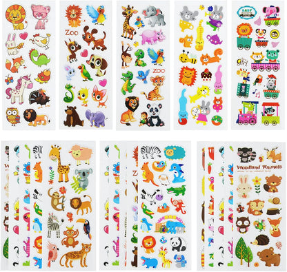 24 Sheets(500+) 3D Puffy Stickers for Toddlers Kids, Bulk Preschool Sticker Sheets for Reward, Craft, Scrapbooking Including Animal, Fruits, Dinosaurs, Fish and More
