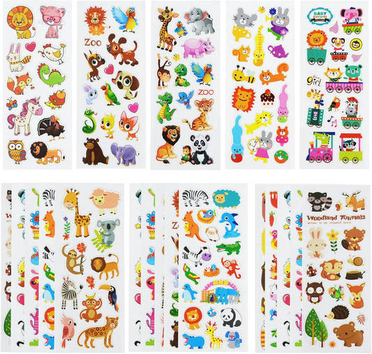 24 Sheets(500+) 3D Puffy Stickers for Toddlers Kids, Bulk Preschool Sticker Sheets for Reward, Craft, Scrapbooking Including Animal, Fruits, Dinosaurs, Fish and More
