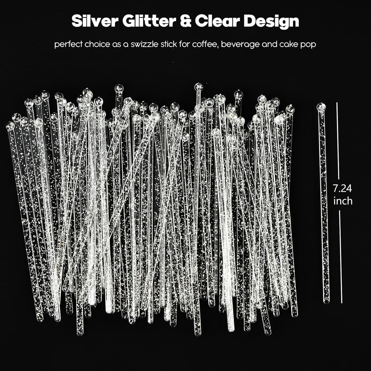 ALINK 50 Counts Gold Glitter Plastic Swizzle Sticks, Crystal Cake Pops, Cocktail Coffee Drink Stirrers, 7.24 Inch