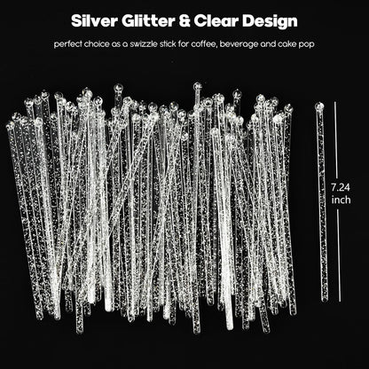 ALINK 50 Counts Gold Glitter Plastic Swizzle Sticks, Crystal Cake Pops, Cocktail Coffee Drink Stirrers, 7.24 Inch