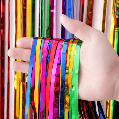 Voircoloria 3 Pack 3.3x8.2 Feet Gold Foil Fringe Backdrop Curtains, Tinsel Streamers, Fringe Backdrop for 2025 New Years Eve, Graduation, Birthday, Baby Shower, Gender Reveal, Disco Party - Colors A