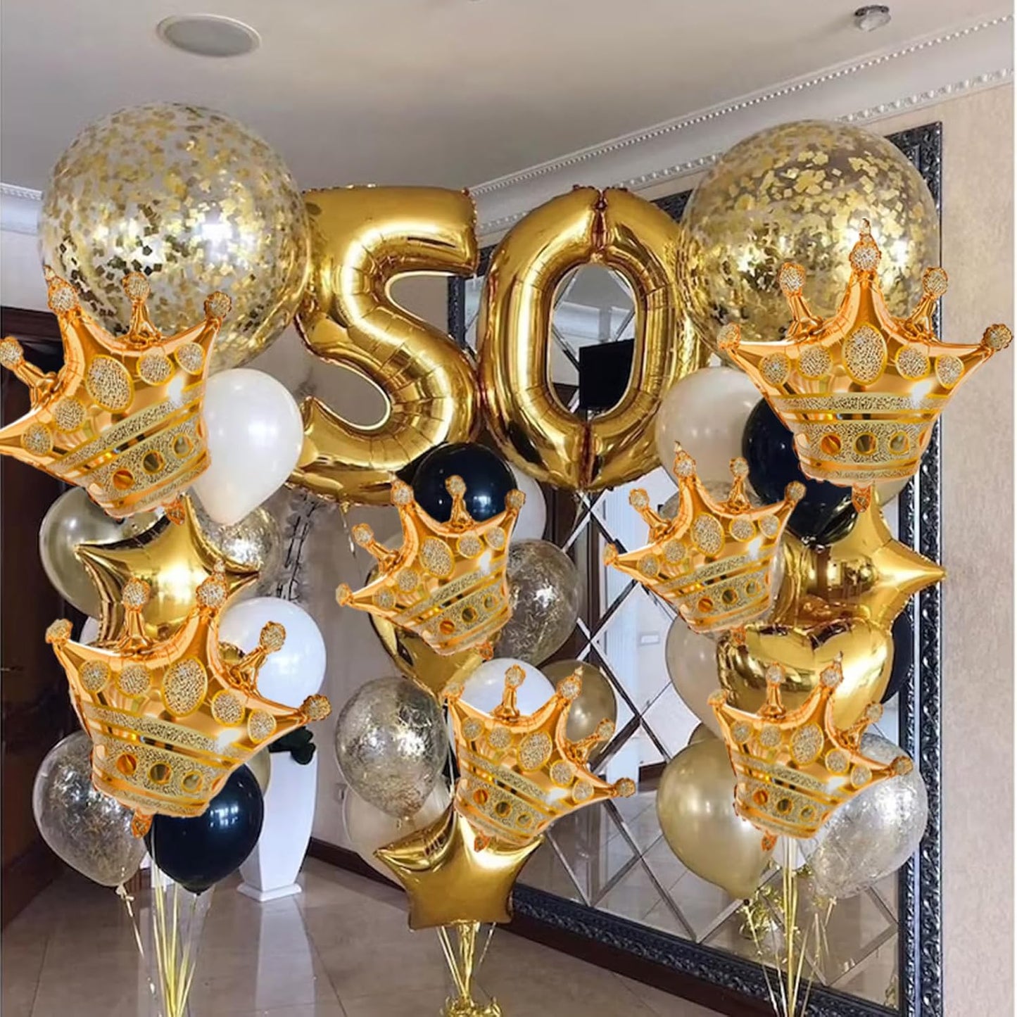 HILAVO Crown Balloons, Large Gold Foil Crown Balloons Gold Crowns Decoration for King and Queen Party Royalty Birthday Wedding Party Baby Shower Decorations Supplies