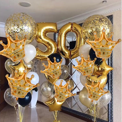 HILAVO Crown Balloons, Large Gold Foil Crown Balloons Gold Crowns Decoration for King and Queen Party Royalty Birthday Wedding Party Baby Shower Decorations Supplies
