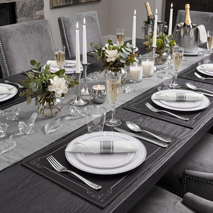 350 Pieces Black and Gold Plastic Plates with Disposable Silverware, Include 50 Dinner Plates 9”, 50 Dessert Plates 6.3”, 50 Black Cups 9 OZ, 50 Pre Rolled Napkins for Wedding Party Graduation