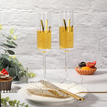Boao 4 Pieces Wedding Toasting Flutes and Cake Server Set Wedding Reception Supplies Champagne Glasses Cake Knife Pie Server (Gold,Classic)