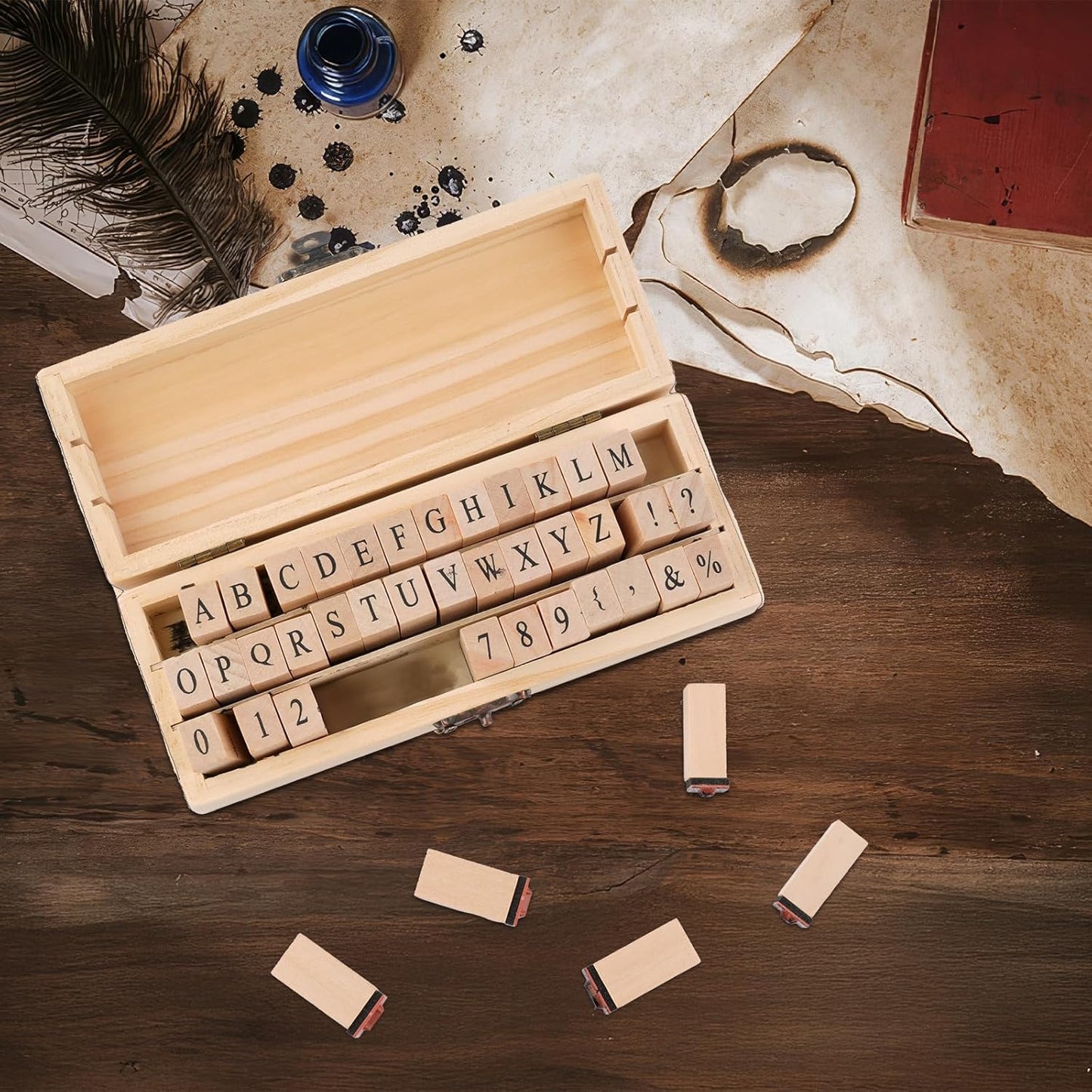42 Pcs Letter Stamps, Rubber Stamps Alphabet Stamps, Wooden Stamps Number Alphabet Letter Symbol Set for DIY Crafting, Scrapbooking Supplies, Card Making