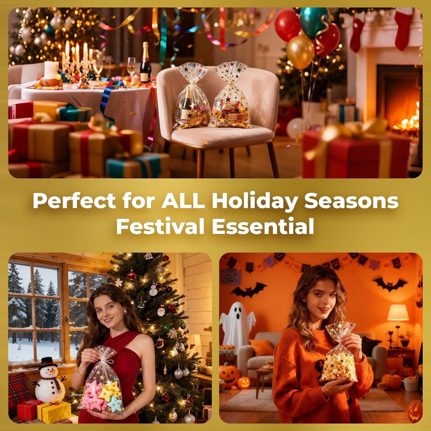 5x7 Inch Iridescent Cellophane Treat Bags with Twist Ties, Treat Bags for Candy Cookie Goodie Chocolates, And Popcorn