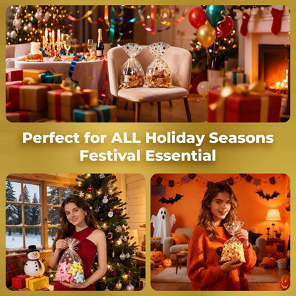 5x7 Inch Iridescent Cellophane Treat Bags with Twist Ties, Treat Bags for Candy Cookie Goodie Chocolates, And Popcorn