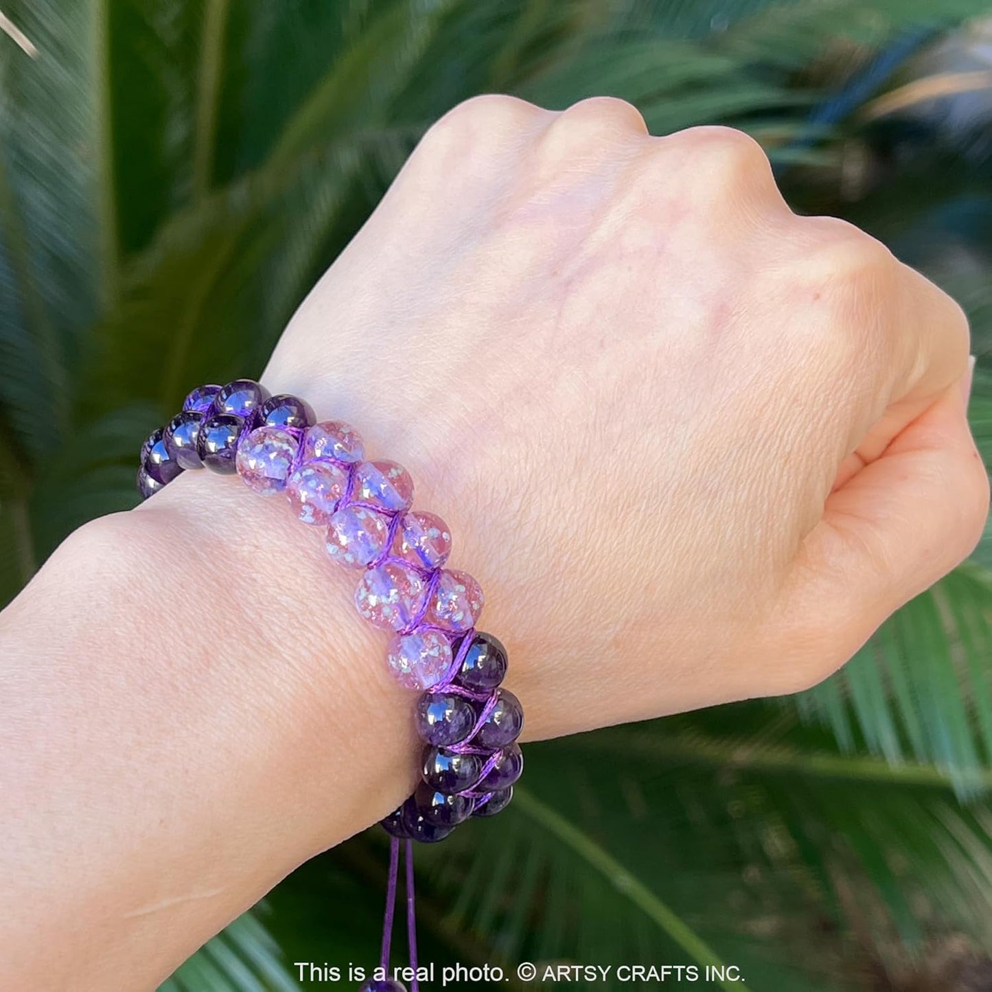 ARTSY Crafts Glow in The Dark Firefly Beads Bracelets, 7 Chakras Crystal Mermaid Glass Beaded Bracelets for Anti Anxeity Healing Energy Money Wealth Abundance Stackable Bangle Wristband