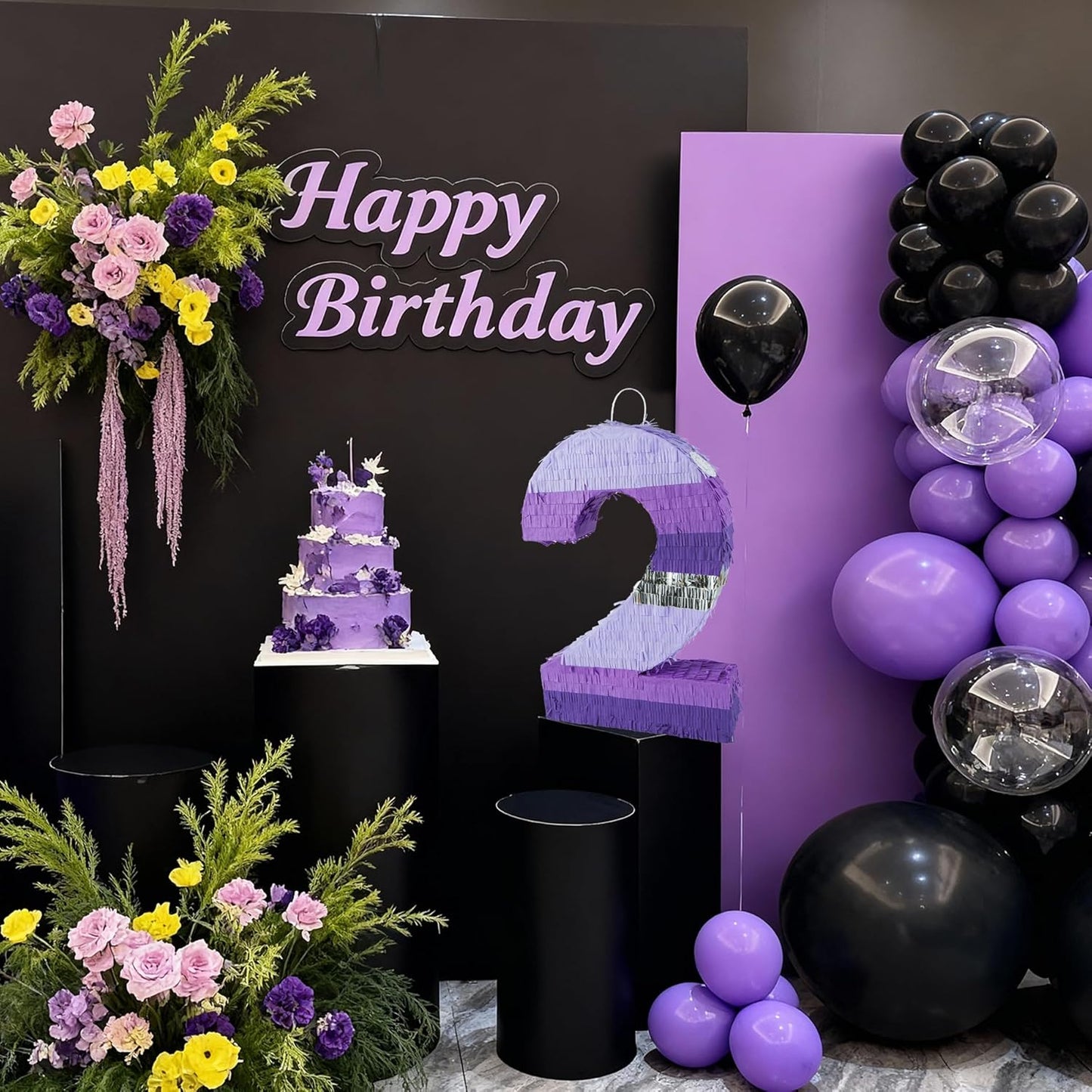 PCFING 20 Inch Number 1 Piñata Purple Silver with 30 Inch Piñata Stick Blindfold Confetti for Boy Girl Kids Birthday Party Decorations, Anniversary Celebration, Fiesta