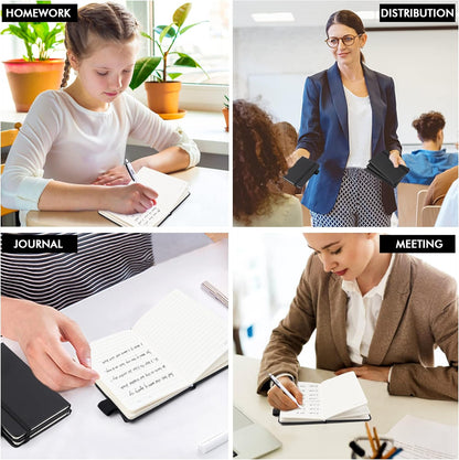 feela 6 Pack Pocket Small Notebooks Bulk, Mini Cute Memo Notepads Hardcover College Ruled Lined Journals with Pen Holder for Women Girls Office School, with 6 Black Pens, 3.5”x 5.5”, A6, Rose Pink