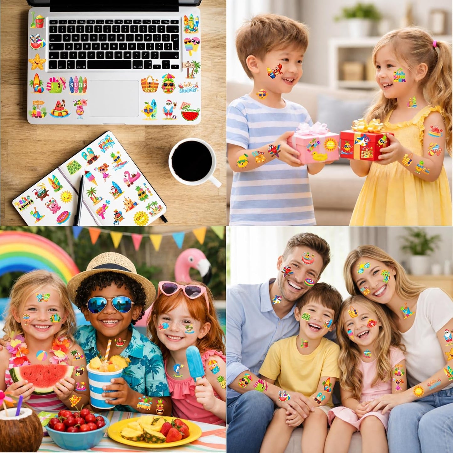 Tropical Flower Hawaiian Temporary Tattoos for Kids - 96 PCS Pre-cut Hawaii Luau Hibiscus Plumeria Party Favors Flower Summer Waterproof Stickers for Summer Aloha Party Decoration Supplies