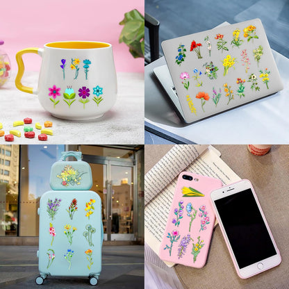 96 PCS Small Wildflower Floral Pre–Cut Temporary Tattoos Birthday Party Decorations Supplies Favors Spring Flower Bouquets Decor Stickers Gifts Boys Girls Classroom School Prizes Reward (Normal)