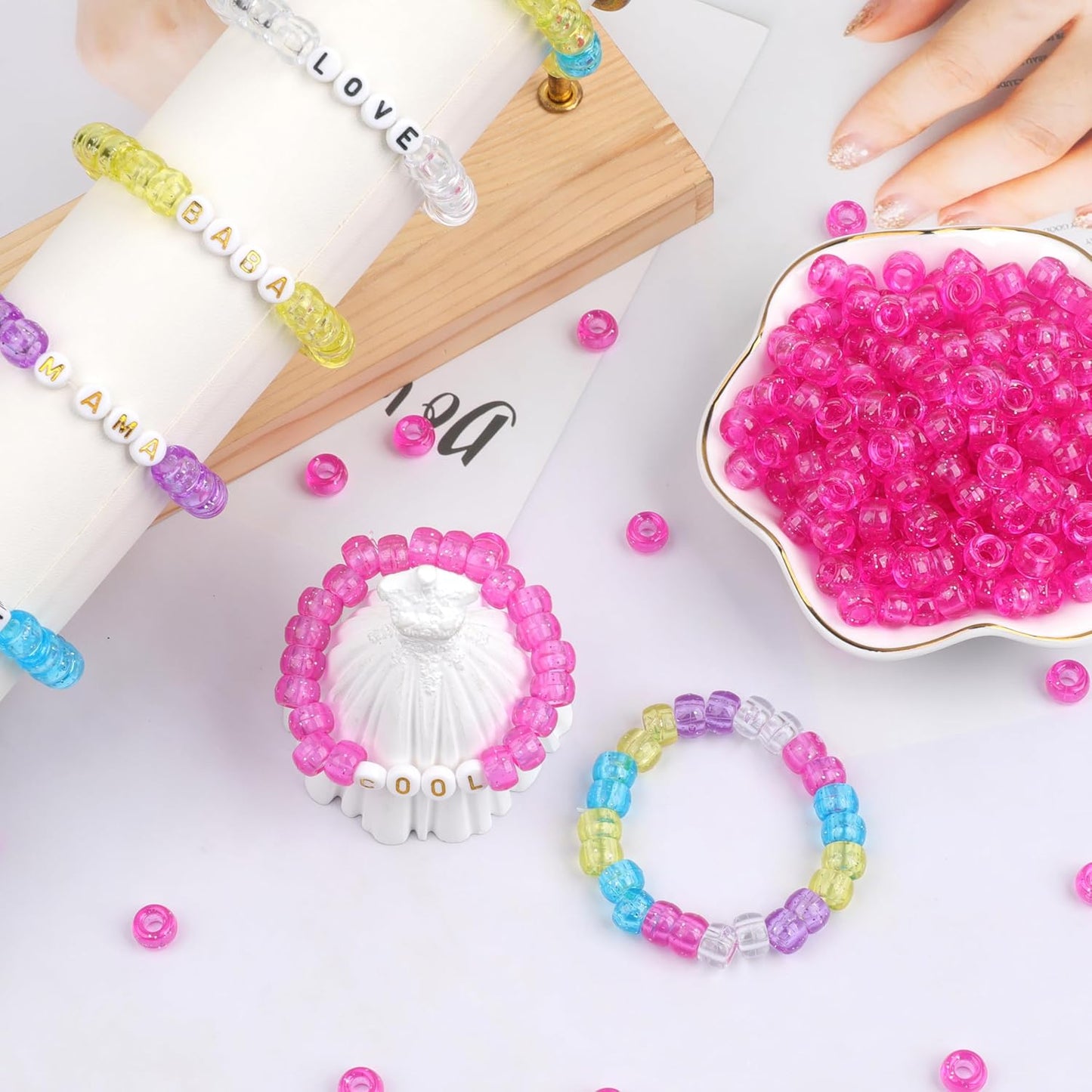 1000Pcs Glow in The Dark Pony Beads 9mm Plastic Kandi Beads Bulk for Friendship Bracelet Necklace Craft Jewelry Making Beads for Hair Braids 9 Color