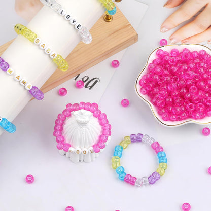 1000Pcs Glow in The Dark Pony Beads 9mm Plastic Kandi Beads Bulk for Friendship Bracelet Necklace Craft Jewelry Making Beads for Hair Braids 9 Color