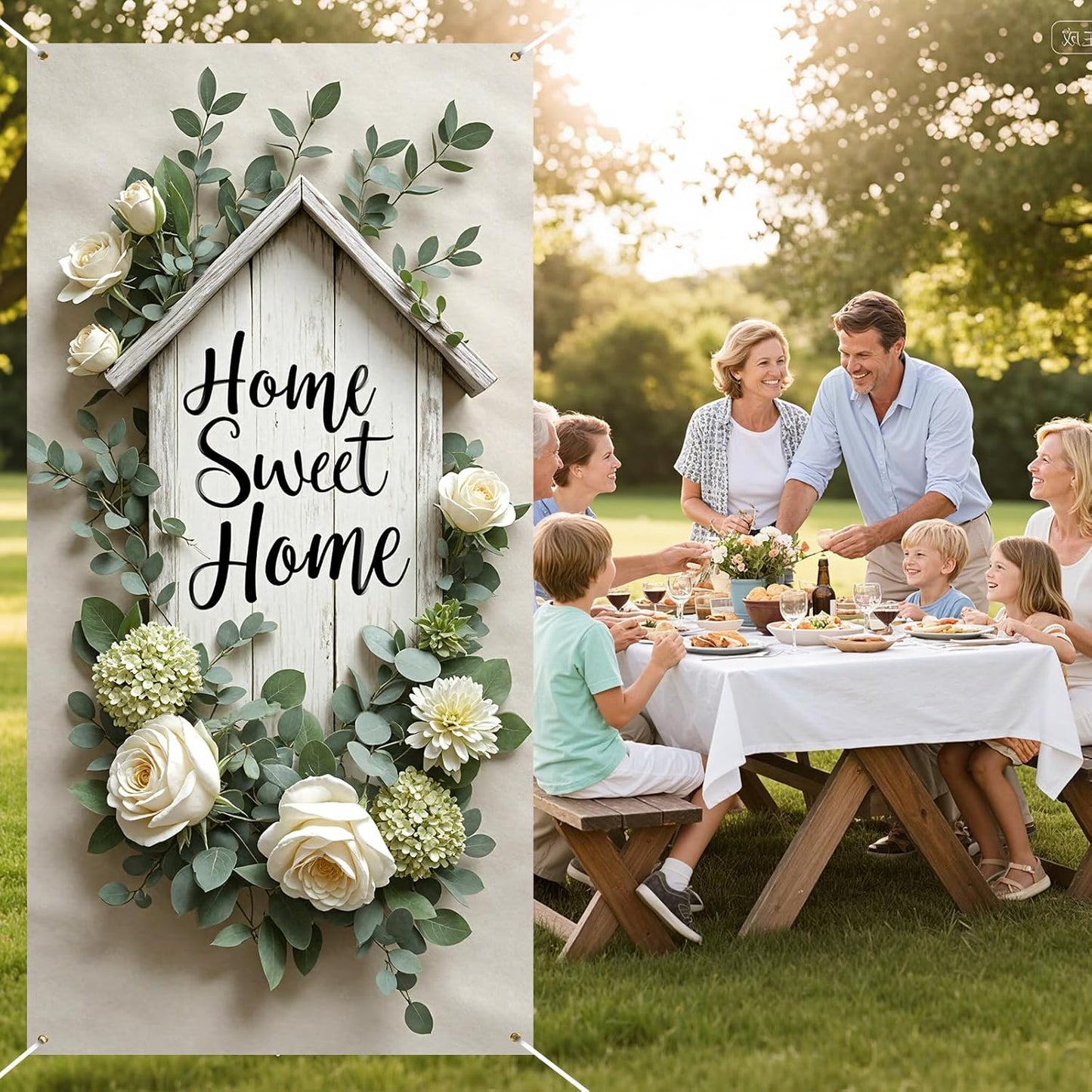 Home Sweet Home Door Cover Housewarming Party Decorations Door Banner Welcome Home Floral Backdrop Decor Greenery Leaves New Home Party Photography Background Sign Bridal Shower